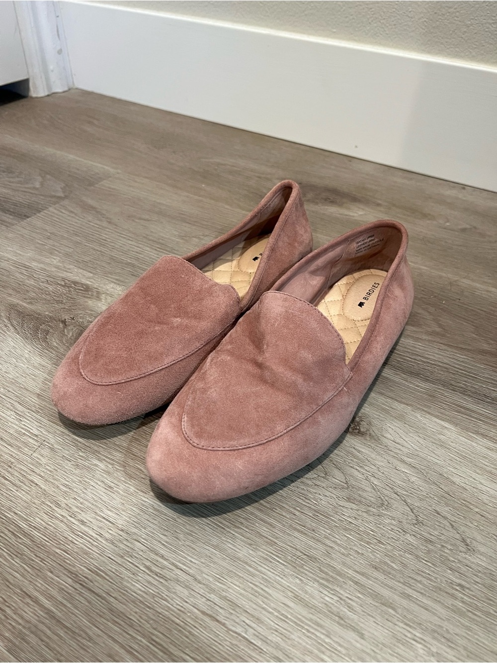 Birdies Suede Slip-On Loafers in Dusty Pink